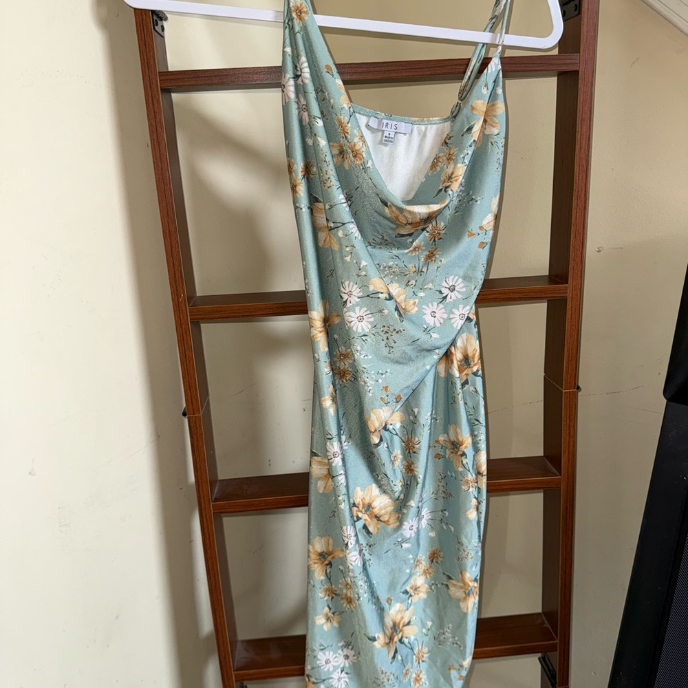 iris Sage Green Floral Cowl Midi Dress